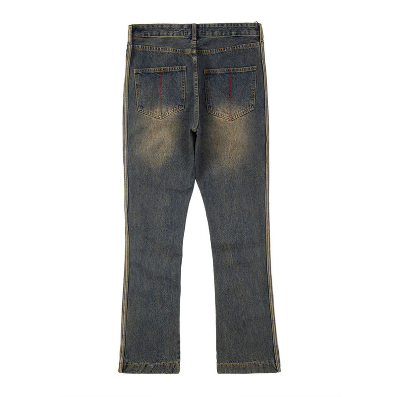 Men Jeans Side Stripes Distressed Loose