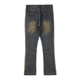 Men Jeans Side Stripes Distressed Loose