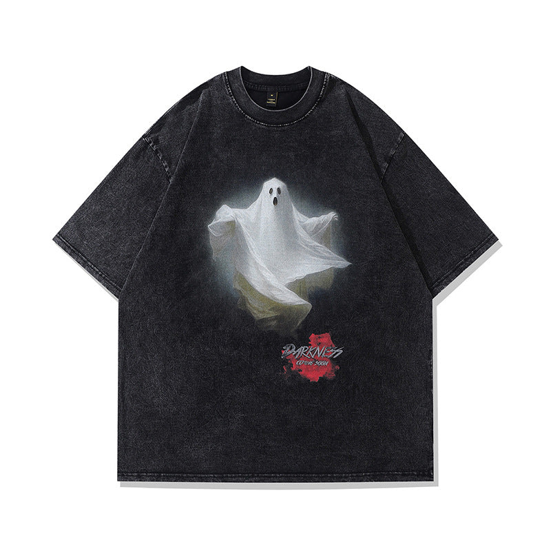 Men T-Shirt T Ghost Print Distressed Retro