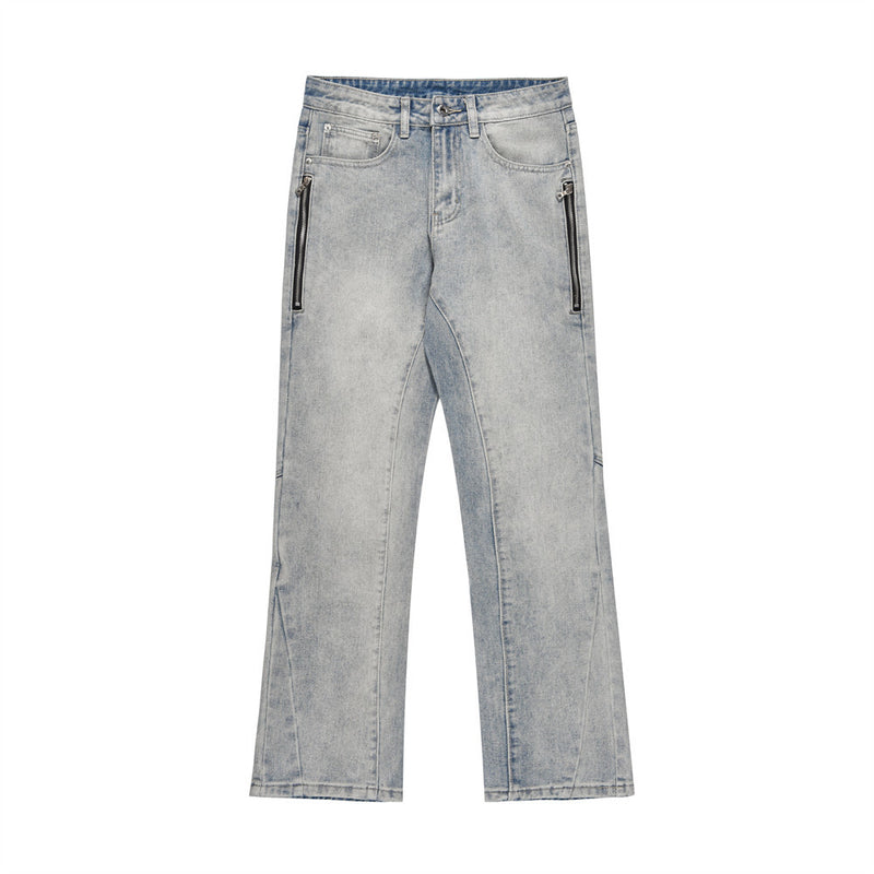 Men Jeans Zipper Pocket Stitching Multi-Pocket