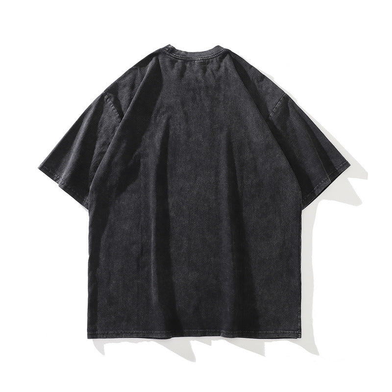 Men T-Shirt Solid Color Dark Wash Short-Sleeved T-shirt for Men and Women