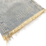 Men Jeans Ripped Leisure Loose Raw Hem Slim Fit