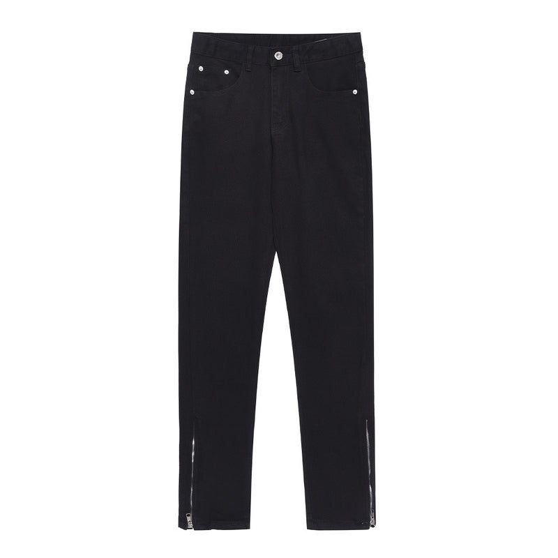 Men Jeans Pure Color Casual Versatile Leg Zipper