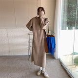 Women Pullover Sweater Loose Hooded Knitted Dress