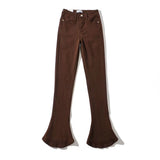 Women Jeans Slim Fit Bell-Bottom Pants Fleece-lined