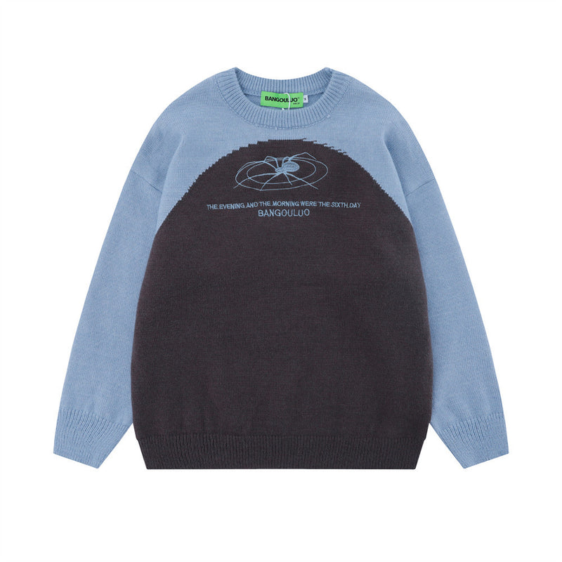 Men Sweater Stitching Sweater Men Hiphop Spider Embroidery