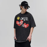 Vintage T-shirts Summer Love Graffiti Short Sleeve T-Shirt