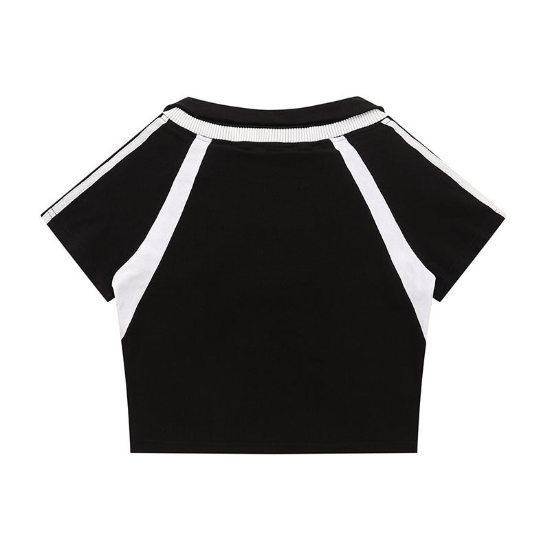 Men T-Shirt College Style Lapel Short Women's