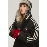 Unisex Coat Retro Side Stripes Winter Stand-up Collar Cotton-Padded Coat