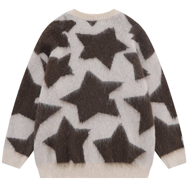 Men Sweater Five-Pointed Star Jacquard Crew Neck Sweater