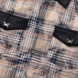 Men Long Sleeved T Shirt Distressed Tie-Dye Plaid Long Sleeve Shirt Men Trendy Contrast Color Shirt Coat