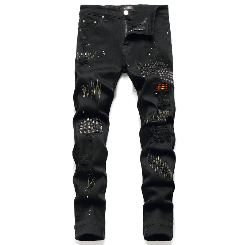 Amiri Jeans Rivets Ripped Stretch Jeans