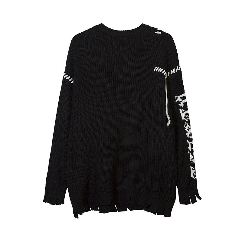 Women Sweater Ripped Stitching Oversize Knitted Sweater