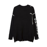 Women Sweater Ripped Stitching Oversize Knitted Sweater