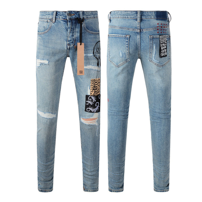KSUBI Jeans Slim Fit Casual Stretch Ripped Jeans