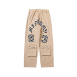 Cargo Pants Plaid Letter Embroidery Overalls