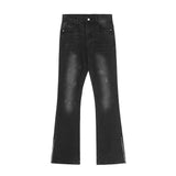 Men Jeans Zipper Slit Bell-Bottom Pants Pleated