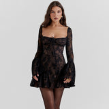 Women Dress Lace Bell Sleeve Sexy Hot Girl