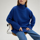 Women Work Business Casual Sweats Knitted High Collar Loose Winter Sweater