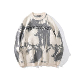 Men Sweater Tie-Dyed Jacquard Alphabet Embroidery Knitted Sweater
