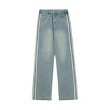 Men Jeans Side Stripes Polished White Loose