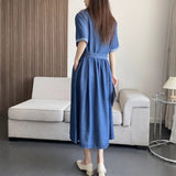 Women Dresses Elegant Denim Shirt Dress