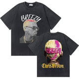 Washed Vintage Rapper Chris Brown 11:11 Tour Print T Shirt