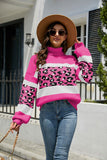Women's Pullover Sweater Leopard Print Striped Sweater