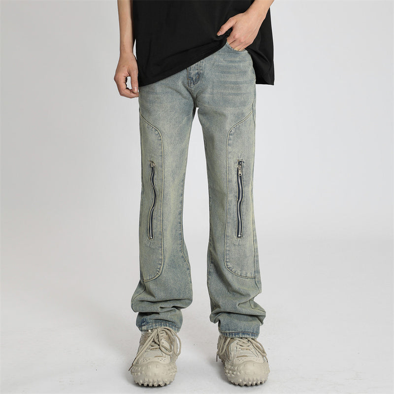Men Jeans Punk Rock Zipper Patchwork Easy Matching