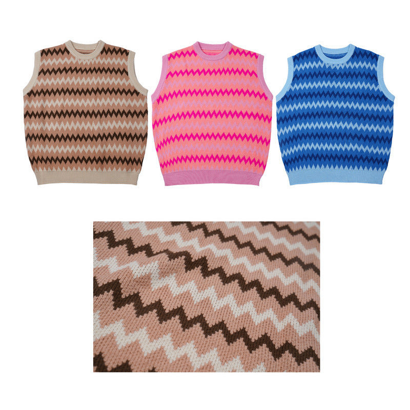 Women Sweater Striped Vest Loose Casual Sweater