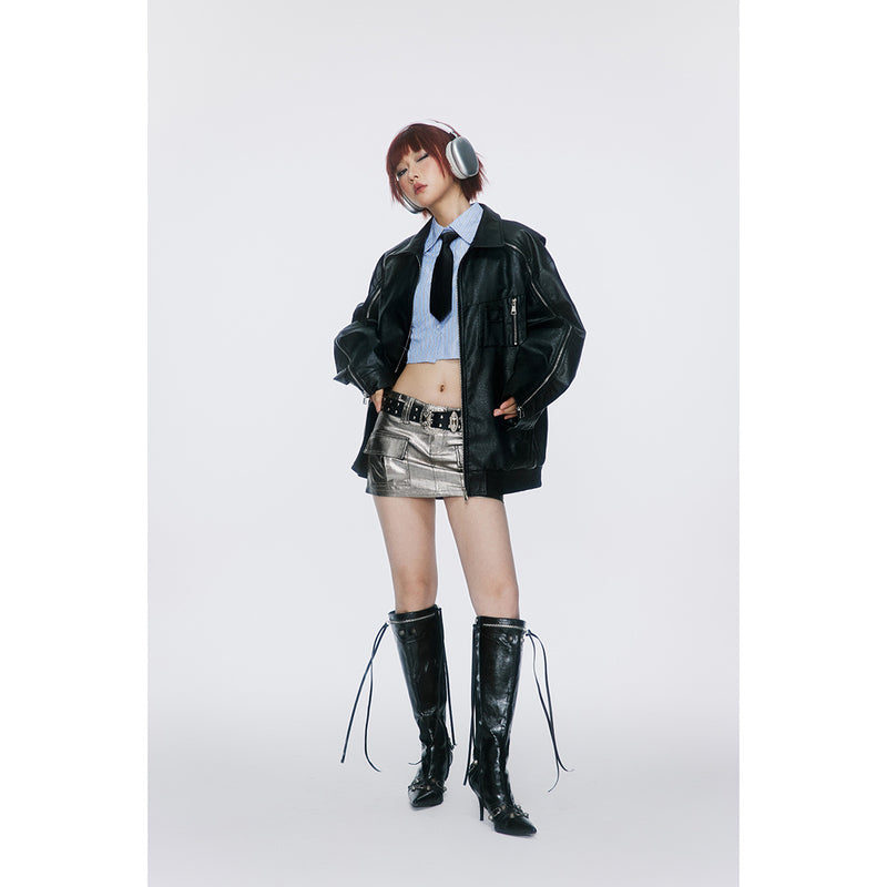 Unisex Pu Jacket Zipper Decorations Leather Loose Locomotive Style
