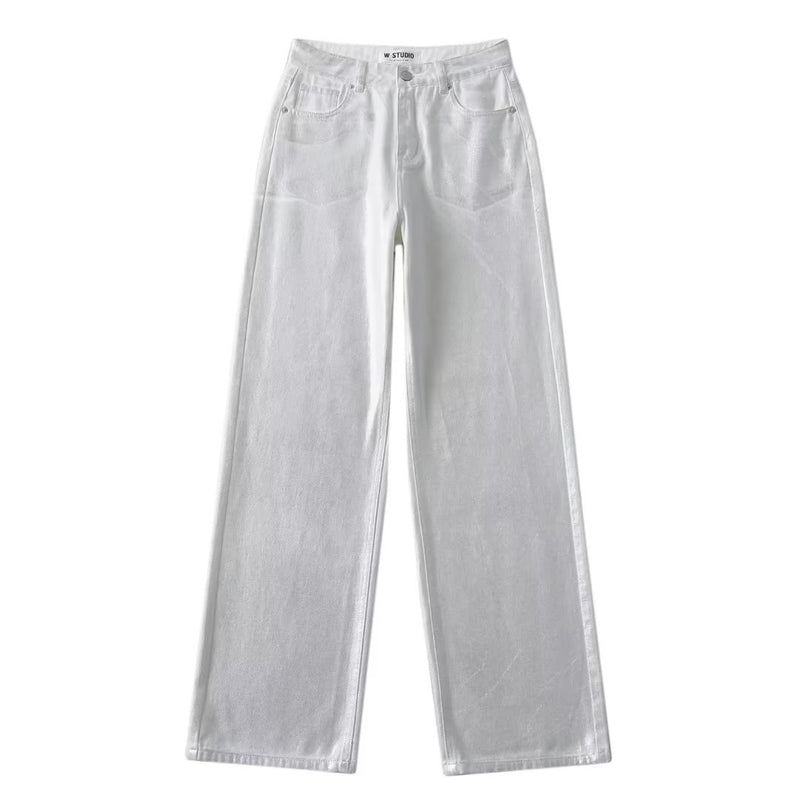 Women Jeans Slimming Metal Texture Casual