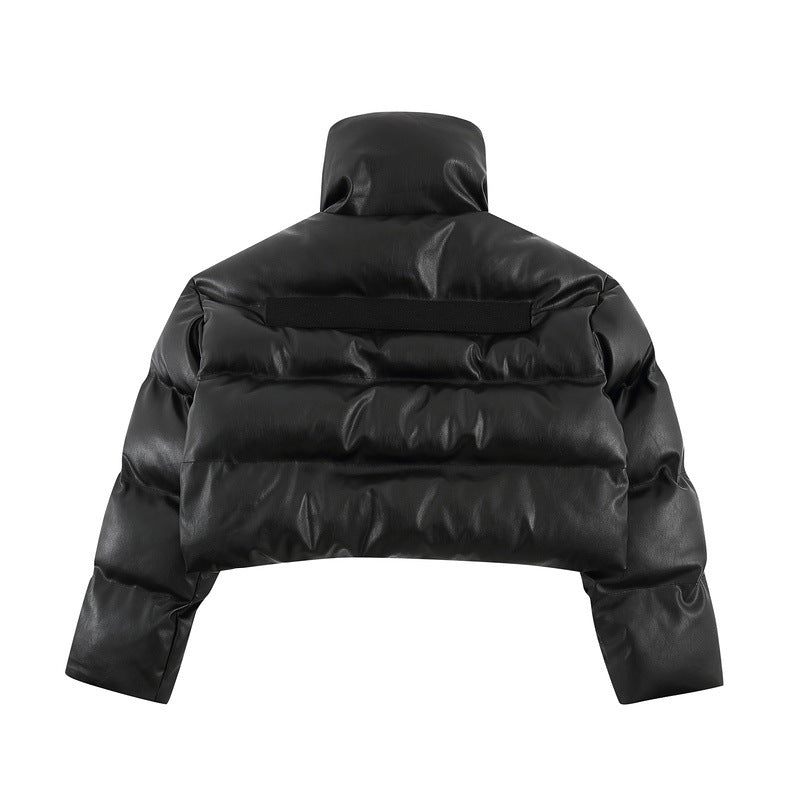 Men Coat Stand Collar PU Leather Thicken Cotton Coat for Women
