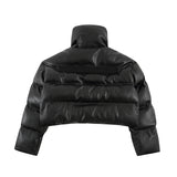 Men Coat Stand Collar PU Leather Thicken Cotton Coat for Women