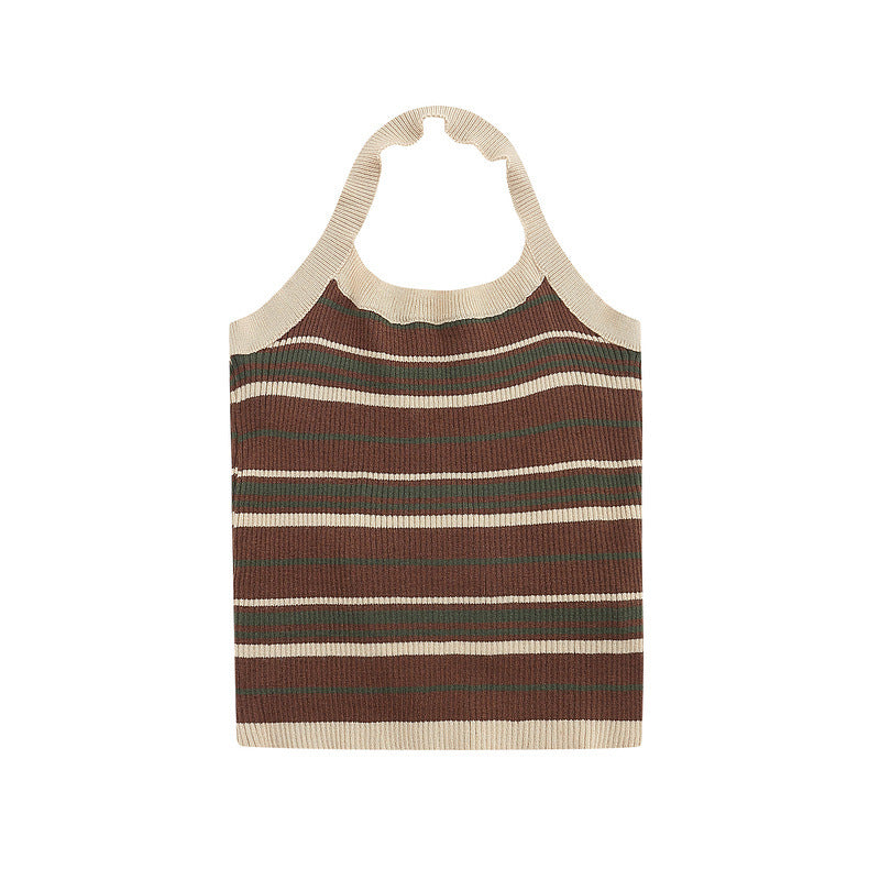 Men T-Shirt Slim Striped Knitted Sexy Suspenders