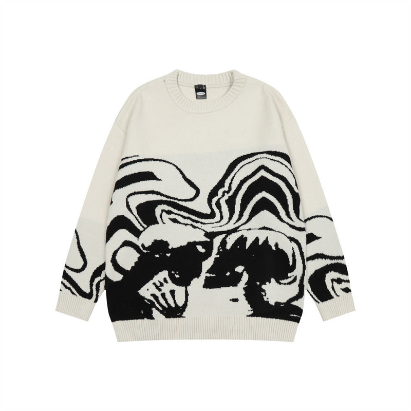 Men Sweater Japanese Abstract Pattern Jacquard Sweater