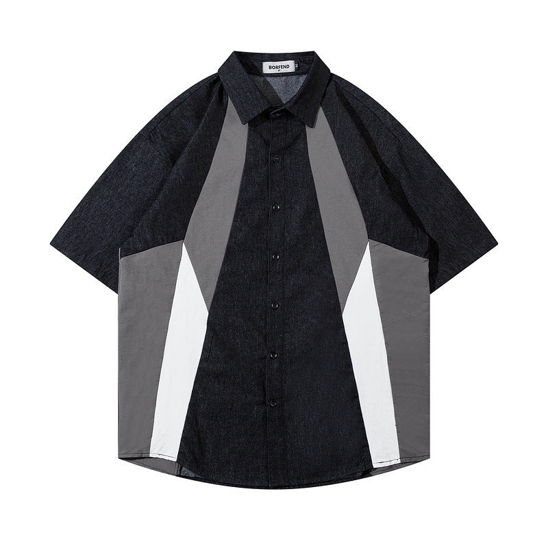 Short Sleeve Shirt Color Matching Casual College Style