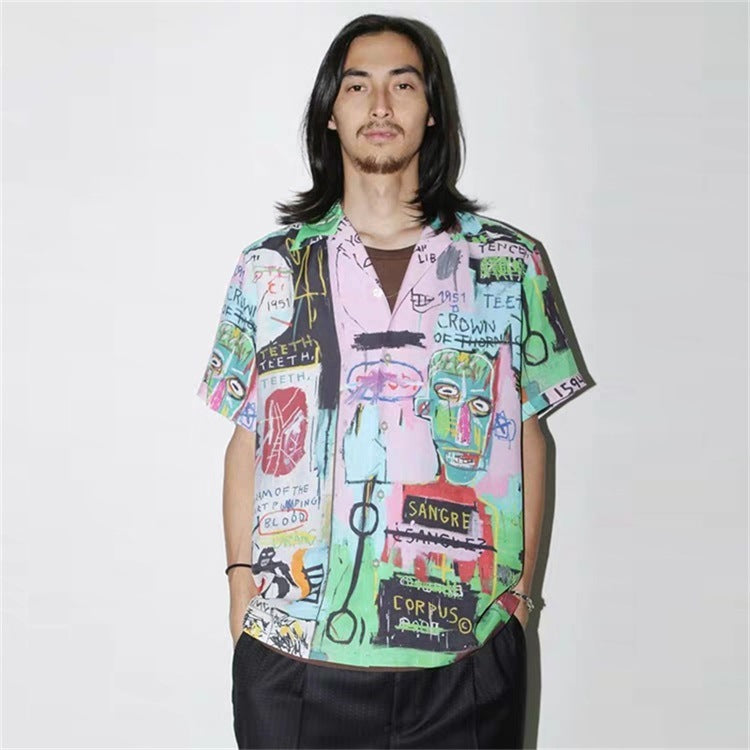 GUILTYPARTIES TIGER Shirts Joint Japanese Basquiat Graffiti Short Sleeve Flower Shirt
