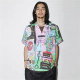 GUILTYPARTIES TIGER Shirts Joint Japanese Basquiat Graffiti Short Sleeve Flower Shirt