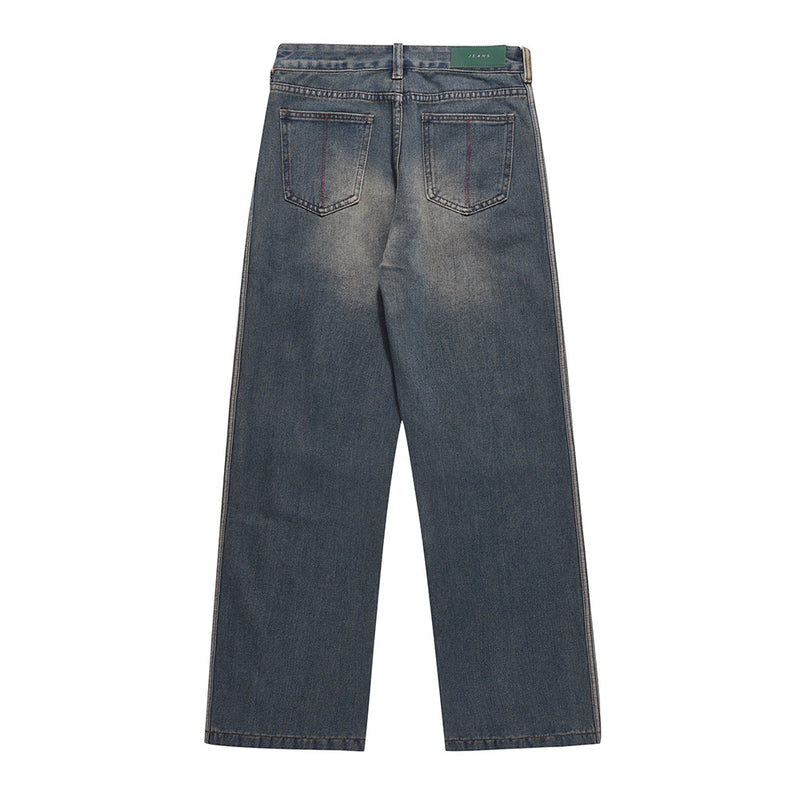 Men Jeans Side Stripes Stitching Loose Distressed