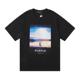 PURPLE Hot Sale PURPLE Letter Print T-shirt Streetwear Vintage