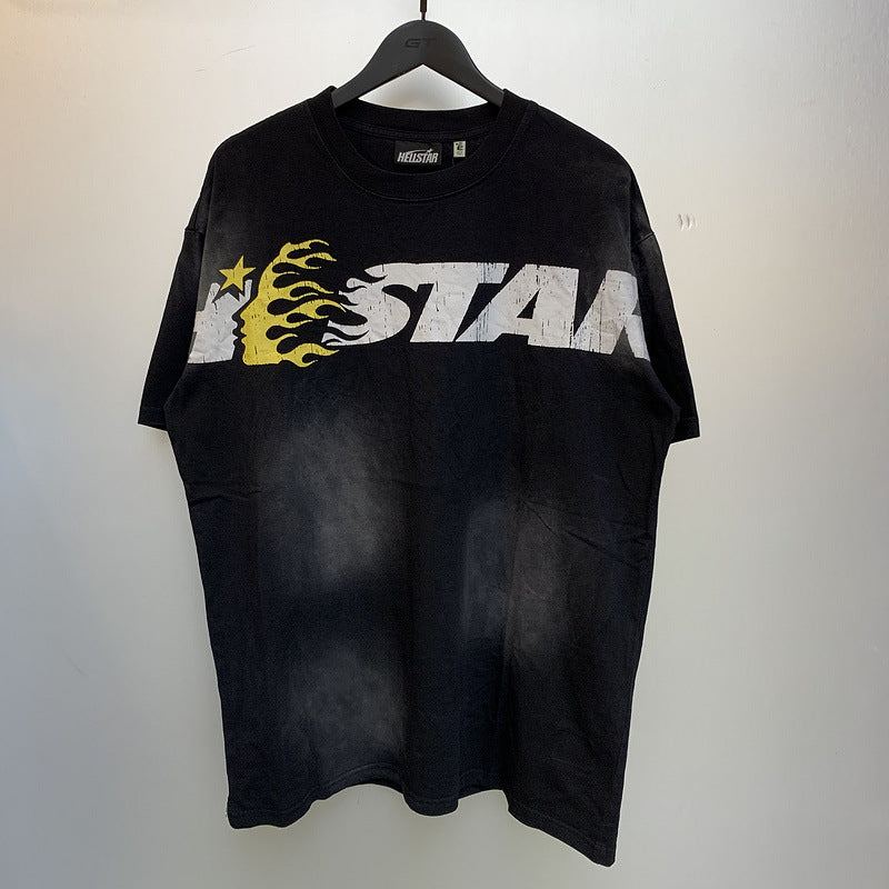 Hellstar T Shirt Vintage Old Loose Casual Short Sleeve T-Shirt