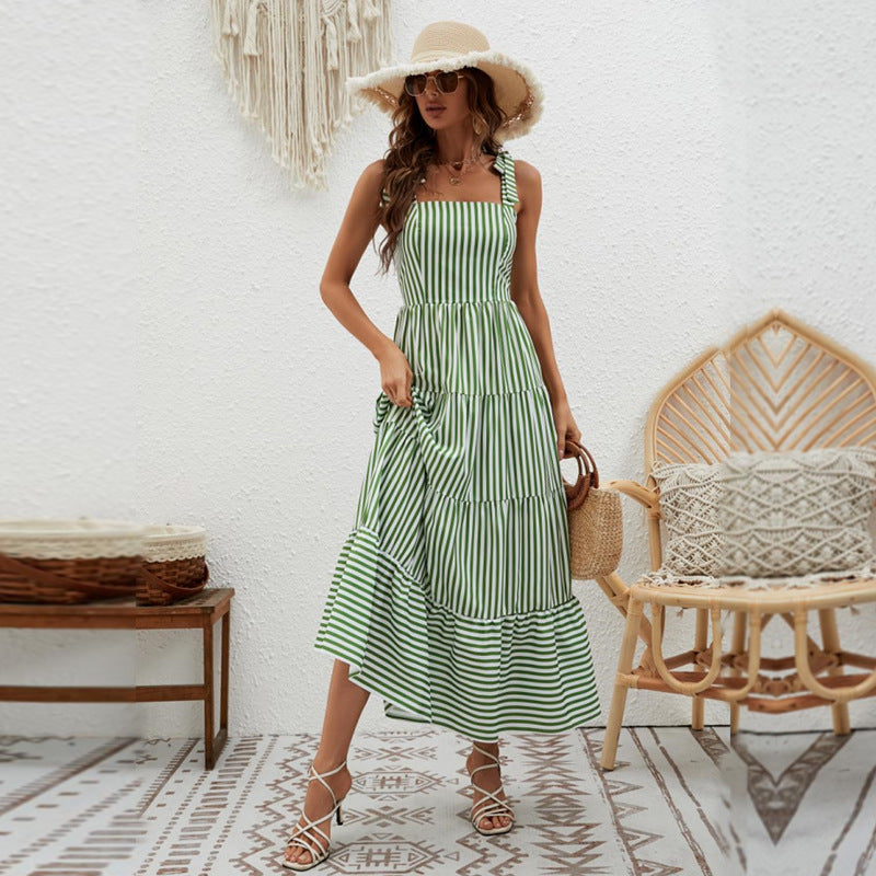 Women Dress Striped Spaghetti Straps Dress