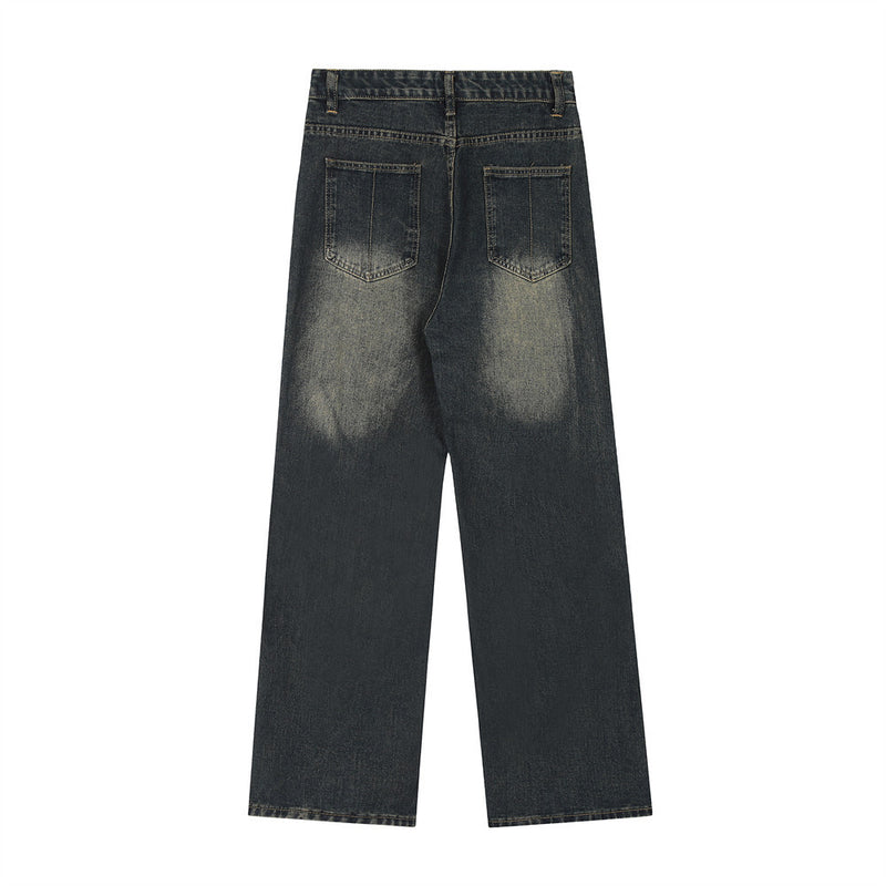 Men Jeans Trendy Fashion Breasted Patchwork Stripes Loose