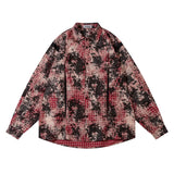 Men Long Sleeved T Shirt Distressed Plaid Shirt Men's High Street Stitching Loose Lapels Long Sleeve Shirt Coat Autumn and Winter