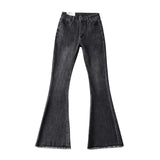 Women Jeans Raw Edge Elastic Slim Fit Slimming Bell-Bottom Pants