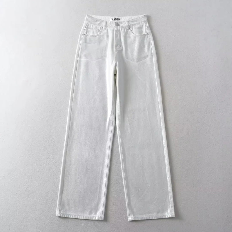 Women Jeans Slimming Metal Texture Casual