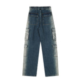 Men Jeans Spray Painting Gradient Color Tooling Multi-Pocket Loose