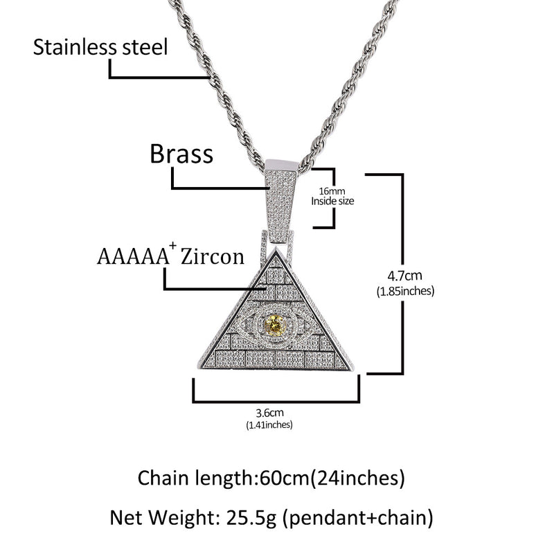 Jewelry Pyramid Eye Pendant Personality Necklace with Diamonds Royalty Dog Tags Spectrum
