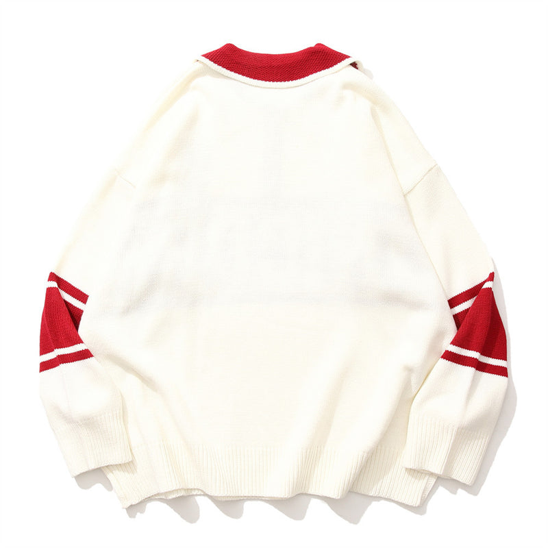 Men Sweater Half Zipper and Lapel Sweater Loose